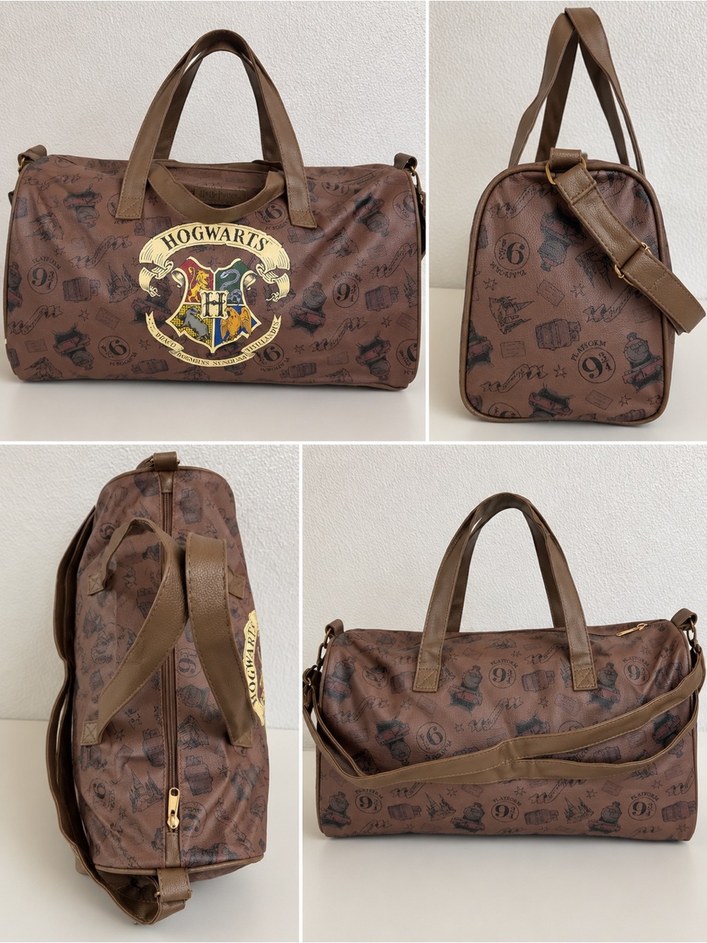 Hogwarts Crest Brown Travel Duffel with Shoulder Strap
